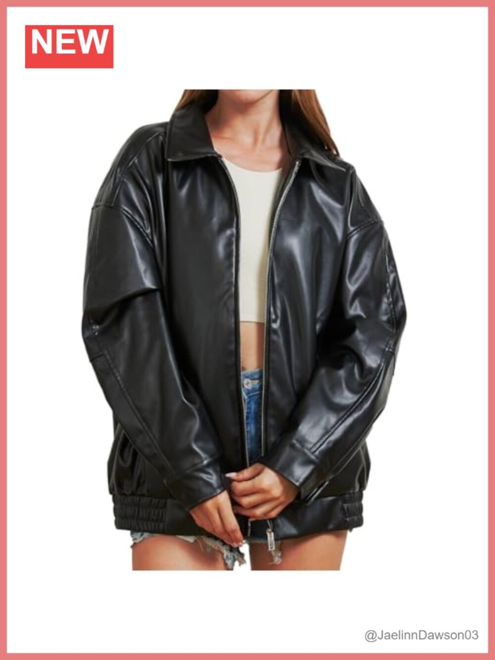 Oversized Faux Leather Jacket Zip Up Fall Winter Bomber